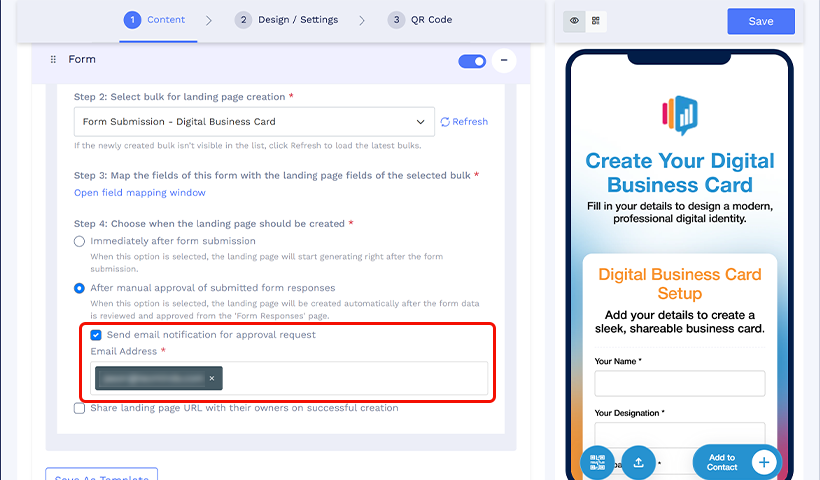 Email notification settings for approval requests.