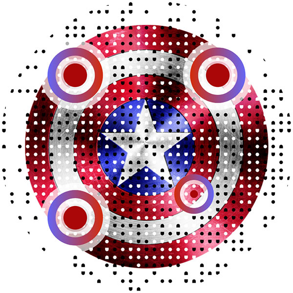 キャプテン・アメリカのロゴ例付き QR コード