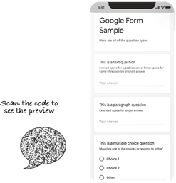 Página de amostra de código QR do Formulários Google com código QR de demonstração