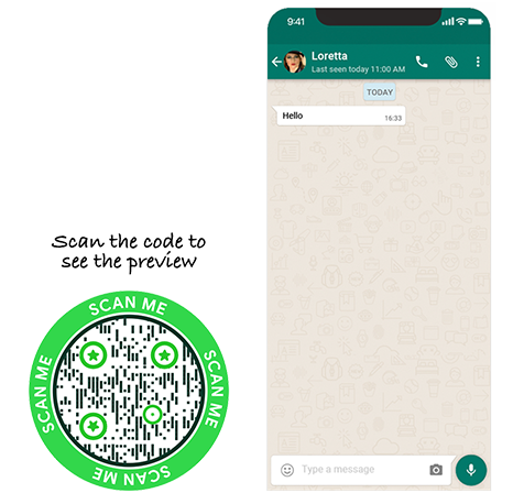 Página de exibição de amostra de código QR do WhatsApp com código QR de demonstração