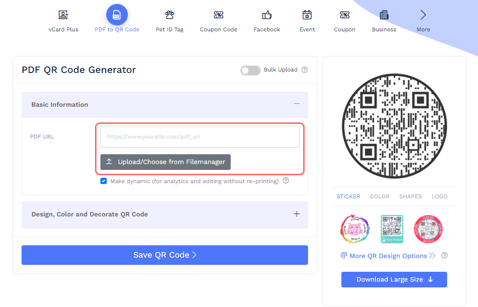 QR-код PDF — загрузите файл или введите URL-адрес