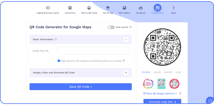 Limer inn Google Maps-URL-en QRCodeChimp