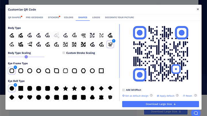 Cette image présente la personnalisation de la page de codes QR.