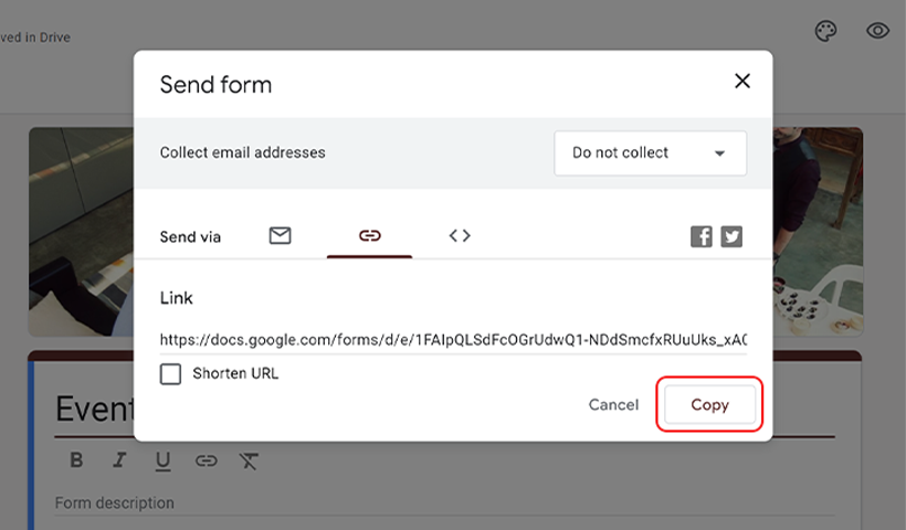 Copy the google form link.