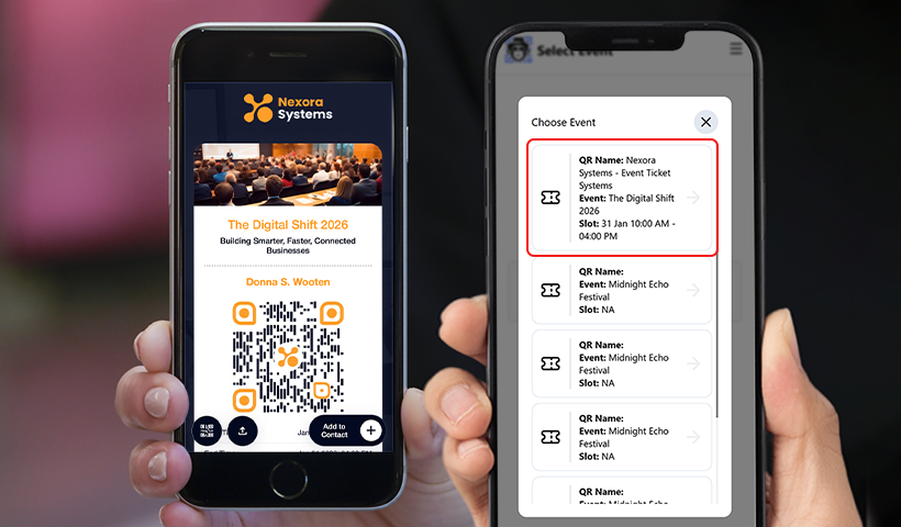 Ticket validator app showing event selection list for QR code scanning