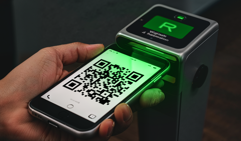 Contactless check-in with QR code on smartphone scanner