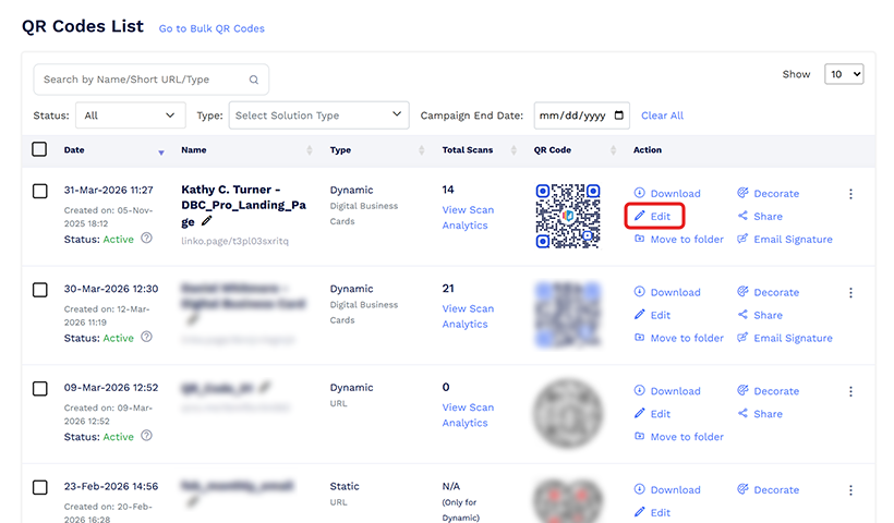 Create or edit a digital business card