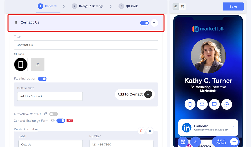 Enable Contact Us and add contact details