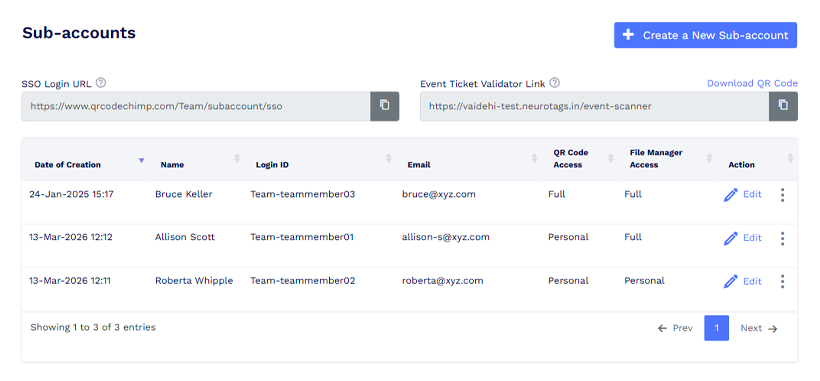 QRCodeChimp subaccounts and role-based access