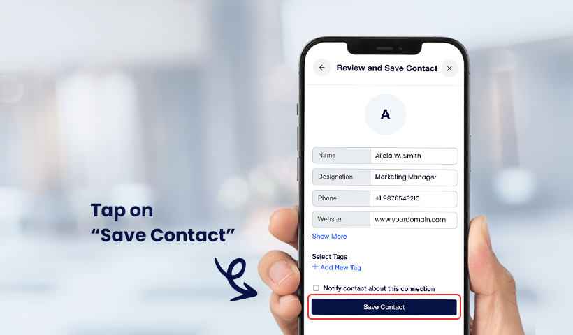 Review and save extracted contact details on mobile screen
