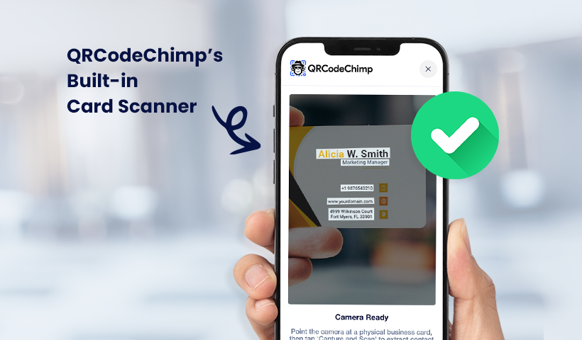 Phone using QRCodeChimp card scanner with successful capture checkmark