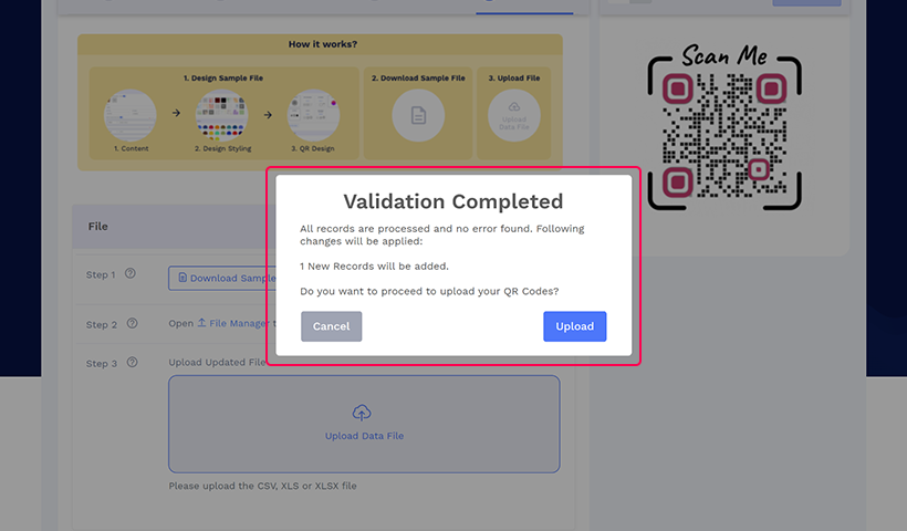 Click upload to create pet id tags in bulk